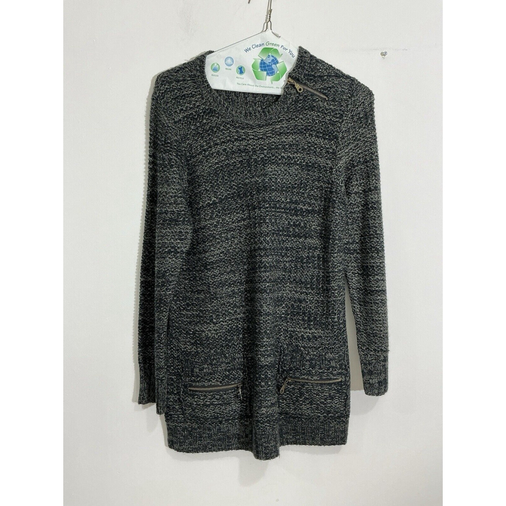Womans Creazioni Effect Black Gray Long Sleeve Knit Sweater Xl Zipper Accent NWT